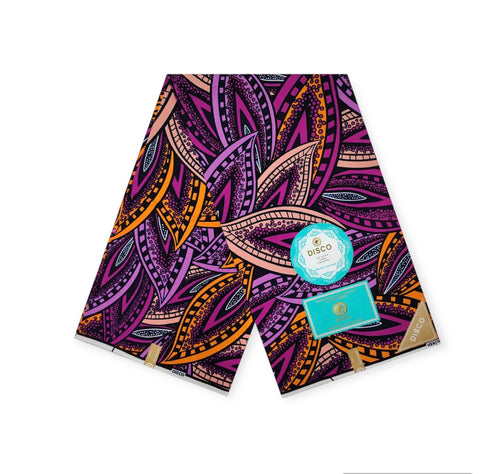 Leafy multicoloured African print fabric 100% cotton material