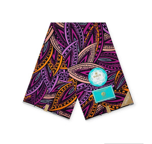 Leafy multicoloured African print fabric 100% cotton material