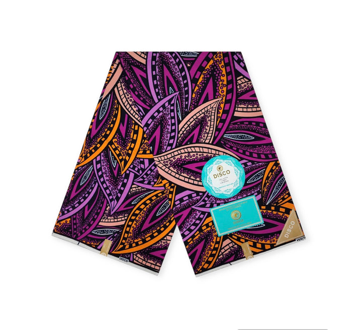 Leafy multicoloured African print fabric 100% cotton material